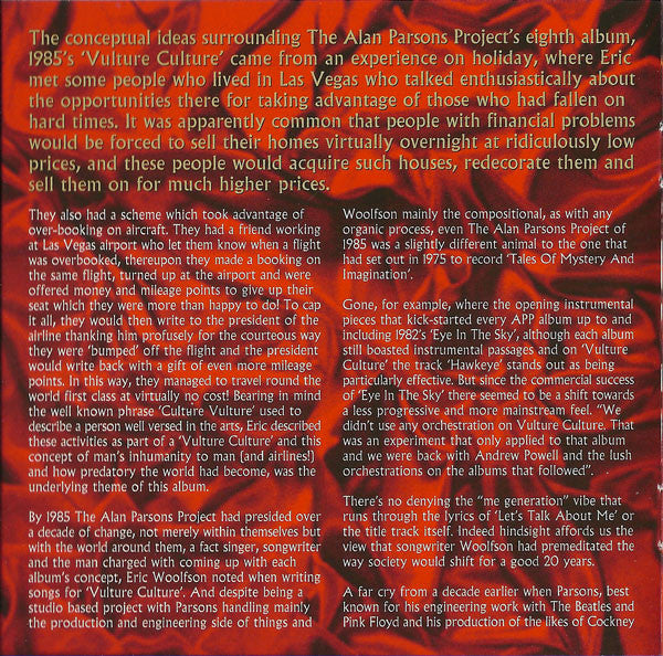 The Alan Parsons Project : Vulture Culture (CD, Album, RE, RM)