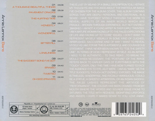 Annie Lennox : Bare (CD, Album, Copy Prot., Dis)
