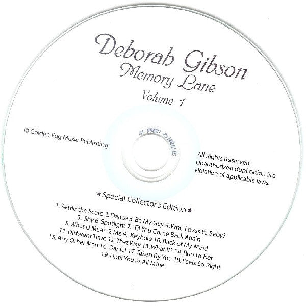 Debbie Gibson : Memory Lane Volume 1 (CDr, Comp, Ltd)