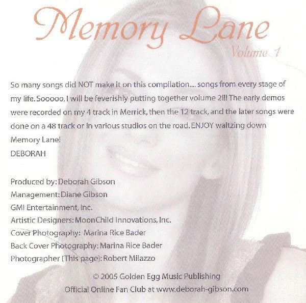 Debbie Gibson : Memory Lane Volume 1 (CDr, Comp, Ltd)