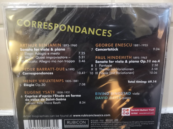 Arthur Benjamin, Pedar Barratt-Due, George Enescu, Paul Hindemith, Henri Vieuxtemps, Eugène Ysaÿe, Eivind Holtsmark Ringstad, David Meier (4) : Correspondances (CD)