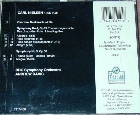 Carl Nielsen - BBC Symphony Orchestra, Andrew Davis : Symphonies 4 & 5; Overture Maskarade (CD, Album)