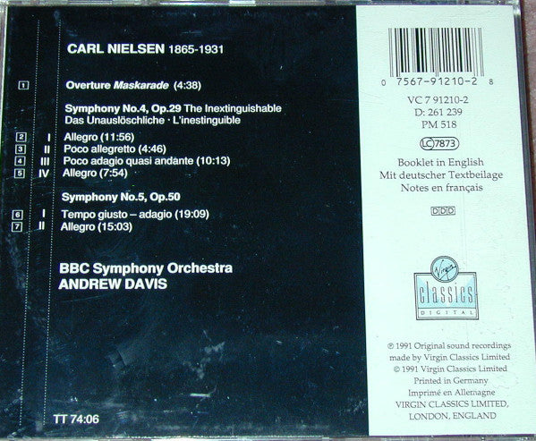 Carl Nielsen - BBC Symphony Orchestra, Andrew Davis : Symphonies 4 & 5; Overture Maskarade (CD, Album)