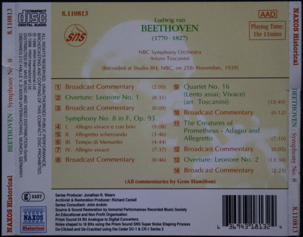 Ludwig van Beethoven, NBC Symphony Orchestra And NBC Symphony Chorus : Symphony No. 8 (CD)