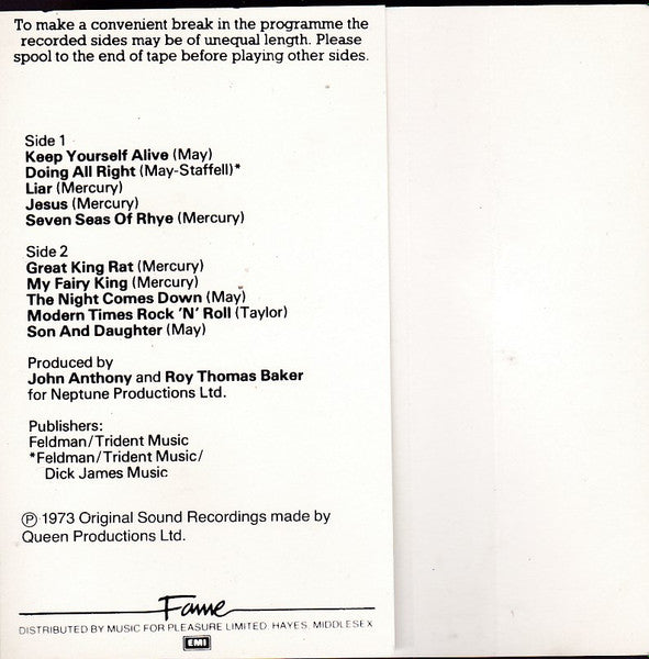 Queen : Queen (Cass, Album, RE, Blu)