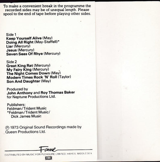 Queen : Queen (Cass, Album, RE, Blu)