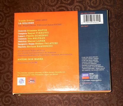 Tomás Bretón - Placido Domingo, Elisabete Matos, Manuel Lanza, Tito Beltrán, Orquestra Simfònica De Barcelona I Nacional De Catalunya, Cor Del Gran Teatre Del Liceu, Antoni Ros-Marbà : La Dolores (Ópera Española)  (2xCD, Album + Box, Sli)