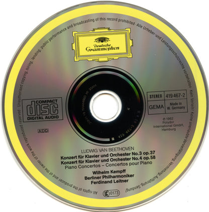 Ludwig van Beethoven, Wilhelm Kempff, Berliner Philharmoniker, Ferdinand Leitner : Klavierkonzerte Nr. 3 & 4 (CD, Comp, RM, RP, PMD)