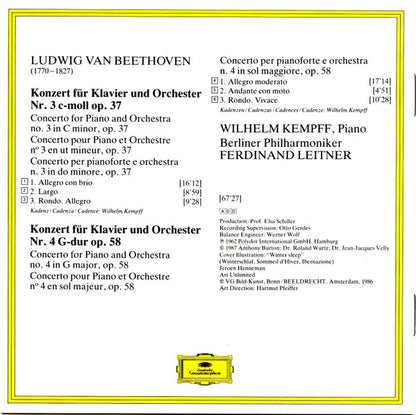 Ludwig van Beethoven, Wilhelm Kempff, Berliner Philharmoniker, Ferdinand Leitner : Klavierkonzerte Nr. 3 & 4 (CD, Comp, RM, RP, PMD)