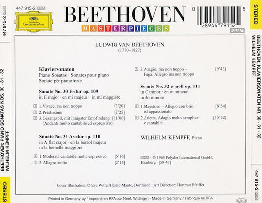 Ludwig van Beethoven - Wilhelm Kempff : Klaviersonaten = Piano Sonatas Nos. 30 ∙ 31 ∙ 32 (CD, Album, RE, RM)