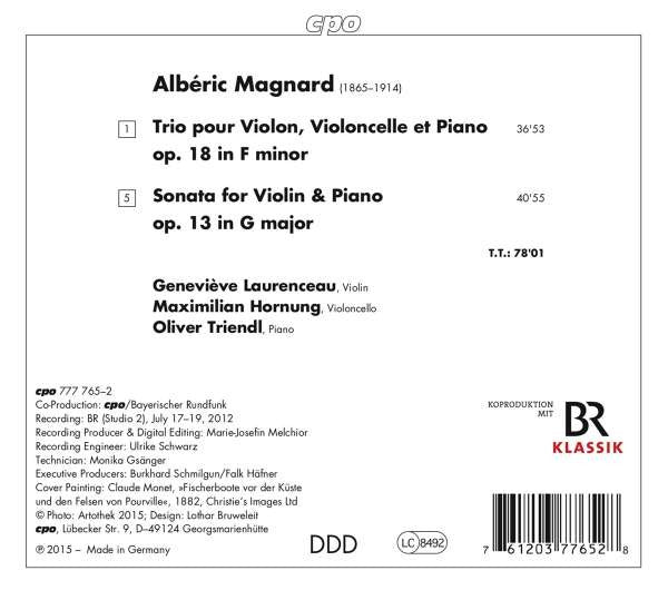 Albéric Magnard, Geneviève Laurenceau, Maximilian Hornung, Oliver Triendl : Piano Trio Op. 18 / Violin Sonata Op. 13 (CD)
