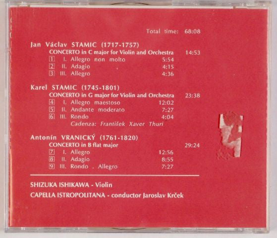 Shizuka Ishikawa, Jan Václav Antonín Stamic, Carl Stamitz, Antonín Vranický : Violin Concertos (CD)