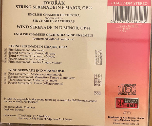 Antonín Dvořák / English Chamber Orchestra, Sir Charles Mackerras, English Chamber Orchestra Wind Ensemble : String Serenade, Op. 22 • Wind Serenade, Op. 44 (CD, Album, RE)