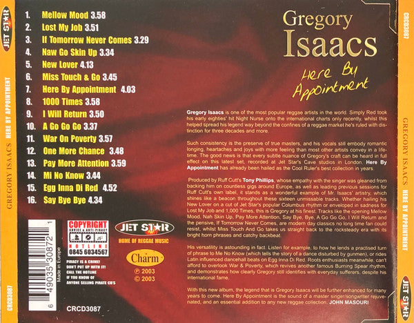 Gregory Isaacs : Here By Appointment (CD, Album)