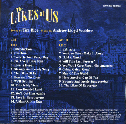Andrew Lloyd Webber And Tim Rice : The Likes Of Us: Live From The Sydmonton Festival (2xCD, Album + Box)