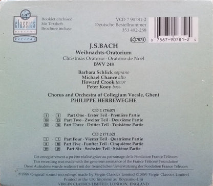 Johann Sebastian Bach - Barbara Schlick, Michael Chance, Howard Crook, Peter Kooij, Collegium Vocale, Philippe Herreweghe : Weihnachts-Oratorium = Christmas Oratorio = Oratorio De Noël (2xCD)