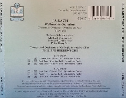 Johann Sebastian Bach - Barbara Schlick, Michael Chance, Howard Crook, Peter Kooij, Collegium Vocale, Philippe Herreweghe : Weihnachts-Oratorium = Christmas Oratorio = Oratorio De Noël (2xCD)