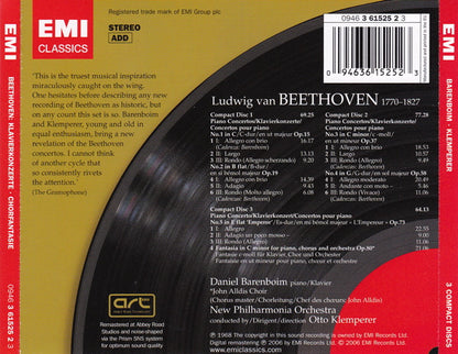 Ludwig van Beethoven - Daniel Barenboim, John Alldis Choir, New Philharmonia Orchestra, Otto Klemperer : Piano Concertos 1-5 / Choral Fantasia (3xCD, Album, RE, RM)