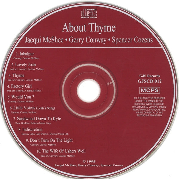 Jacqui McShee • Gerry Conway • Spencer Cozens : About Thyme (CD, Album)