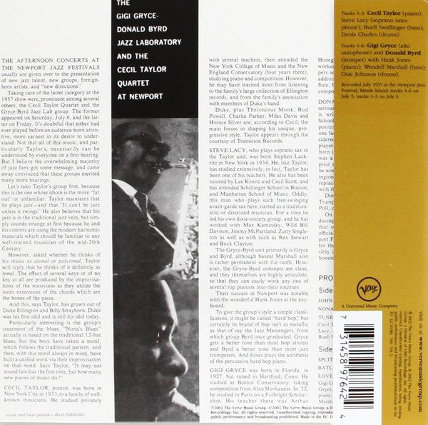 The Gigi Gryce - Donald Byrd Jazz Laboratory & The Cecil Taylor Quartet : At Newport (CD, Album, Ltd, RE, RM)