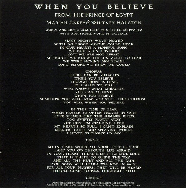 Mariah Carey & Whitney Houston : When You Believe (CD, Single, Ltd, CD2)