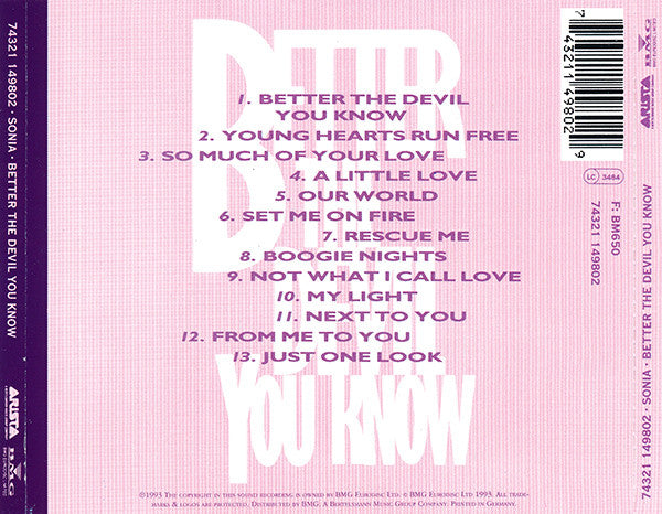 Sonia : Better The Devil You Know (CD, Album)