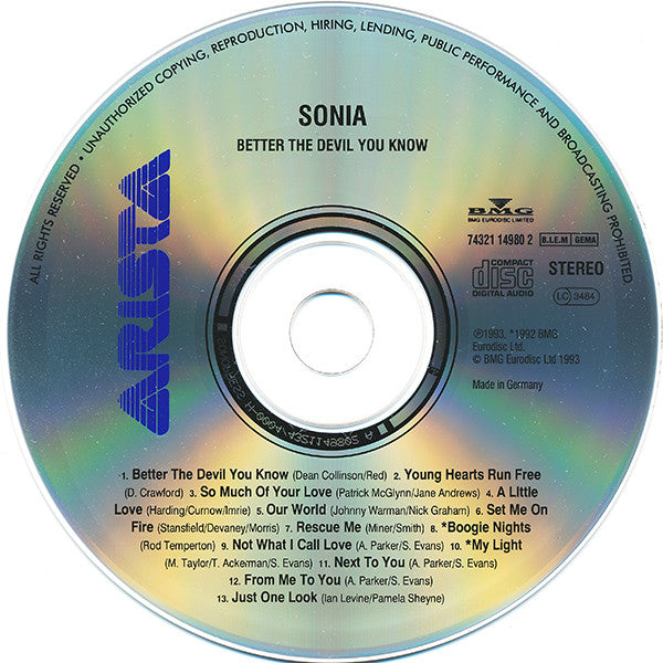 Sonia : Better The Devil You Know (CD, Album)