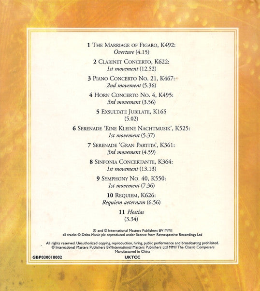 Wolfgang Amadeus Mozart : Musical Masterpieces (CD, Comp, Har)