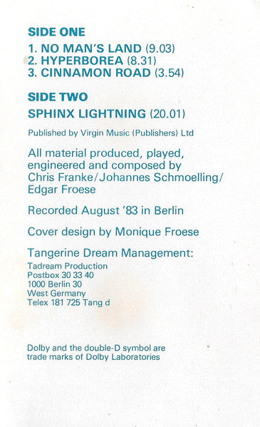 Tangerine Dream : Hyperborea (Cass, Album)