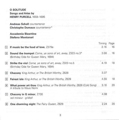 Andreas Scholl  -  Henry Purcell ,  Accademia Bizantina ,  Stefano Montanari : O Solitude (CD, Album)