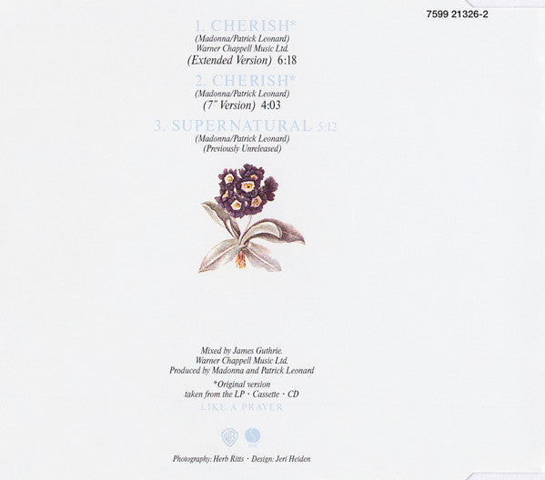 Madonna : Cherish (CD, Single, RE)