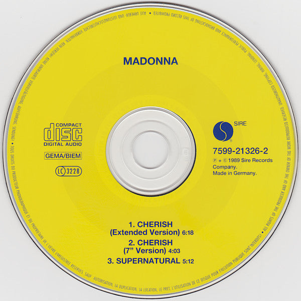 Madonna : Cherish (CD, Single, RE)