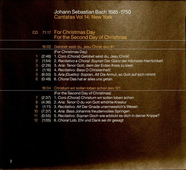 Johann Sebastian Bach, John Eliot Gardiner : Cantatas Vol. 14: New York (CD, Album)
