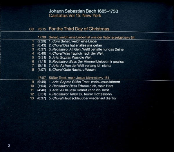 Johann Sebastian Bach, John Eliot Gardiner : Cantatas Vol. 15 : New York (CD, Album)