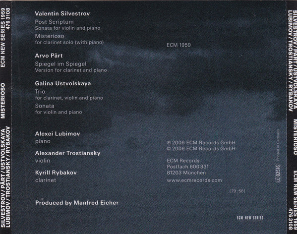 Valentin Silvestrov / Arvo Pärt / Galina Ustvolskaya - Alexei Lubimov / Alexander Trostiansky / Kyrill Rybakov : Misterioso (CD, Album)