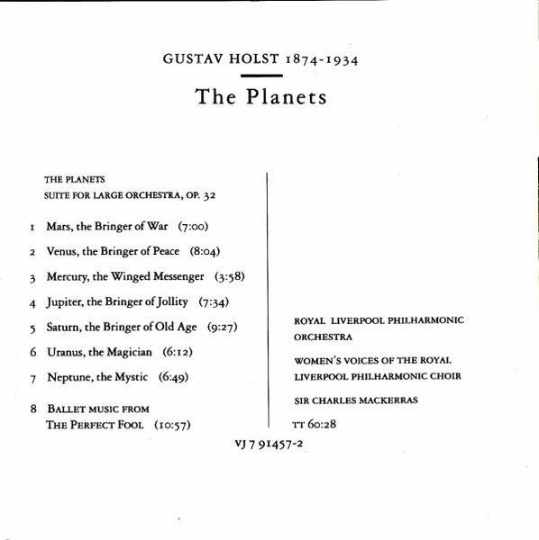 Gustav Holst : Royal Liverpool Philharmonic Orchestra, Sir Charles Mackerras : The Planets (CD, Album)