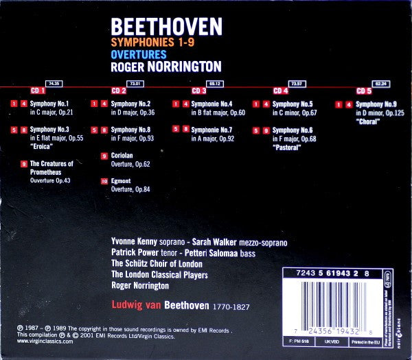 Ludwig van Beethoven, Roger Norrington, London Classical Players : Symphonies 1 - 9 / Overtures (5xCD, Comp + Box)
