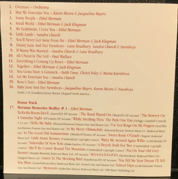 Ethel Merman, Jule Styne And Stephen Sondheim : Gypsy - A Musical Fable (CD)