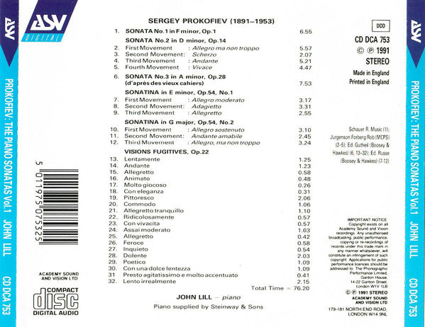 John Lill / Sergei Prokofiev : The Piano Sonatas Vol. 1 (CD, Album)
