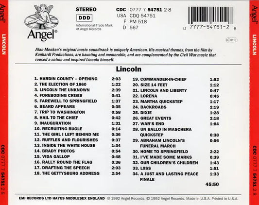 Alan Menken : Lincoln (Original Soundtrack Recording) (CD, Album)
