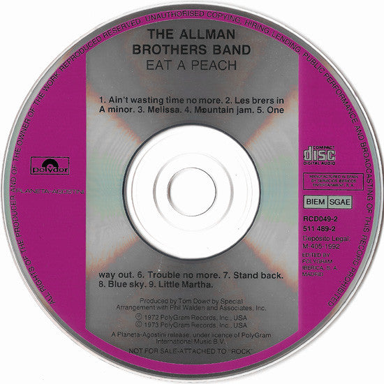 The Allman Brothers Band : Eat A Peach (CD, Album, RE)