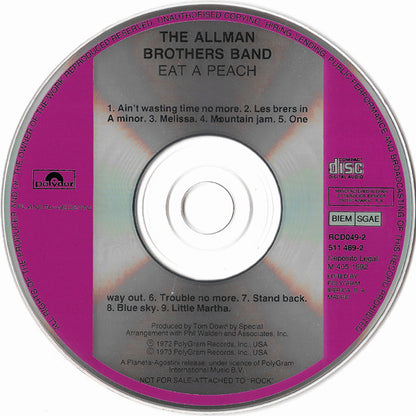The Allman Brothers Band : Eat A Peach (CD, Album, RE)
