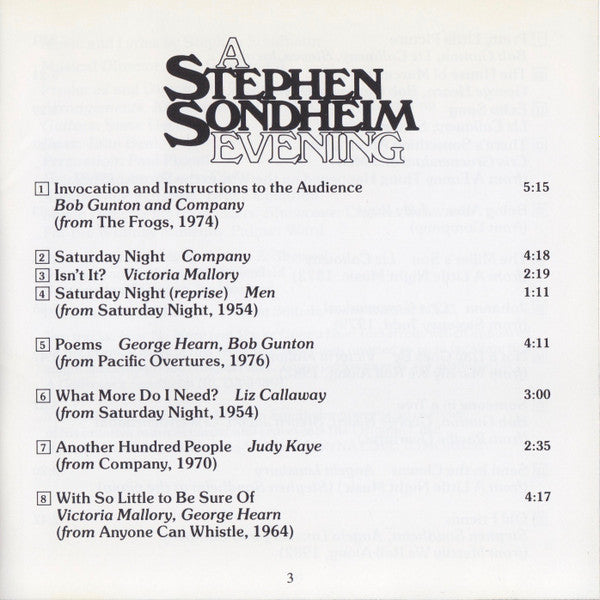 Stephen Sondheim : A Stephen Sondheim Evening (CD, Album, RM)