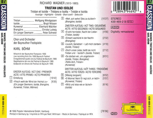 Richard Wagner, Karl Böhm, Orchester der Bayreuther Festspiele, Chor der Bayreuther Festspiele : Tristan Und Isolde (Auszüge) (CD, Comp, RM)