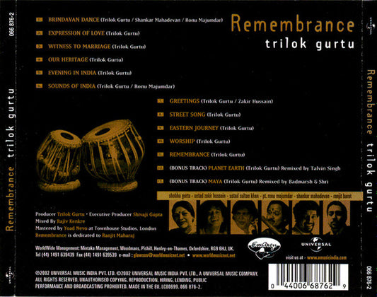 Trilok Gurtu : Remembrance (CD, Album, S/Edition)