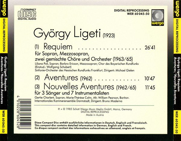 György Ligeti : Requiem / Aventures / Nouvelles Aventures (CD, Comp, RE)
