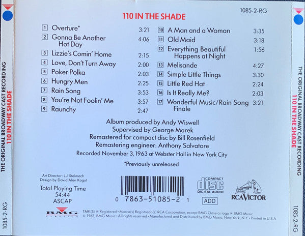 "110 In The Shade" Cast, Robert Horton (5), Inga Swenson And Stephen Douglass : 110 In The Shade - The Original Broadway Cast (CD, Album)
