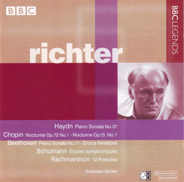 Sviatoslav Richter, Joseph Haydn, Frédéric Chopin, Ludwig van Beethoven, Robert Schumann, Sergei Rachmaninoff : Piano Sonata No.37 / Nocturne Op.72 no.1 • Op.15 No.1 / Piano Sonata No.11 • Eroica Variations / Études Symphoniques / 12 Preludes (2xCD, Comp, RM)