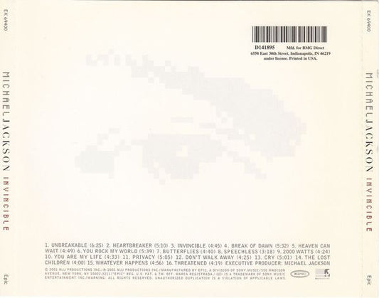 Michael Jackson : Invincible (CD, Album, Club)