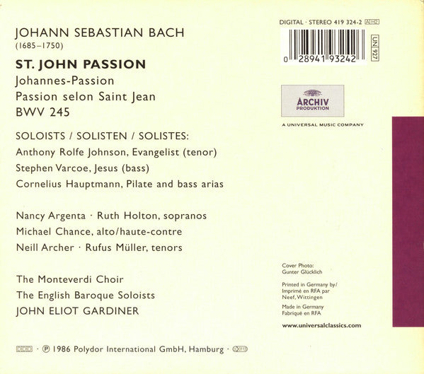 Johann Sebastian Bach - John Eliot Gardiner : St. John Passion / Johannes-Passion / Passion Selon St Jean (2xCD, Album, RE + Box)